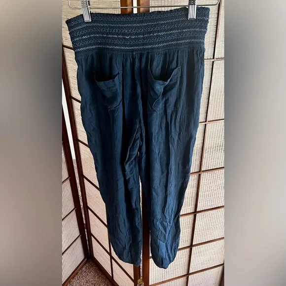 Anthropologie ett:twa slate blue embroidered waistband harem pantaloon pants - Picture 3 of 7